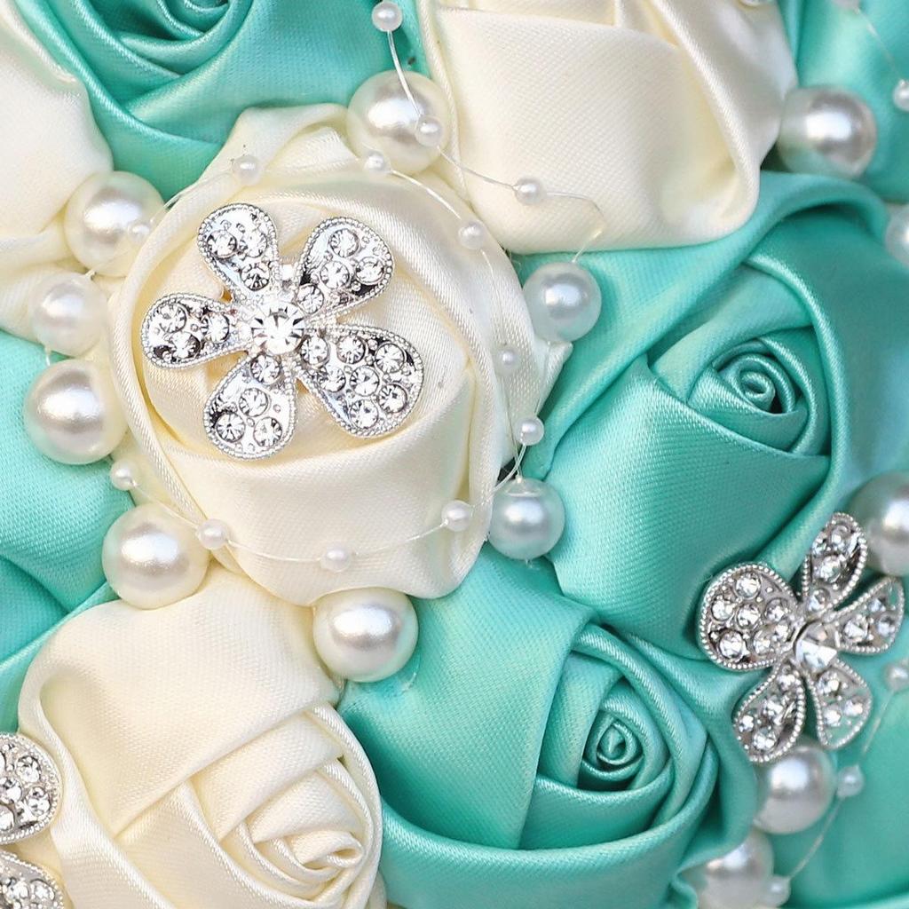 European & American Elegant Ribbon Flower Bridal Bouquet – Beaded Five-Flower Design