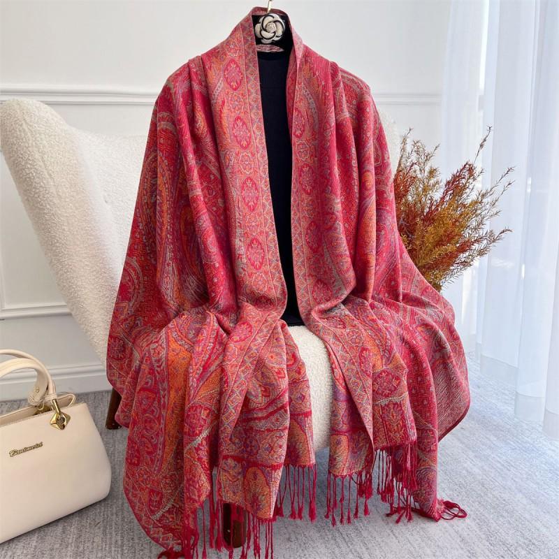 Boho Chic Fringed Shawl With Paisley Soft Faux Cashmere Wrap Women Lightweight Warm Scarf All Season