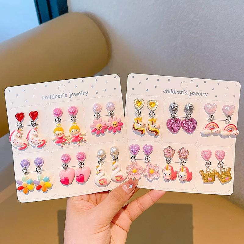 Kreskówkowe kolczyki dla dziewczynek bez przekłuwania - Słodkie, bezbolesne, letnie akcesoria na uszy dla dziecka