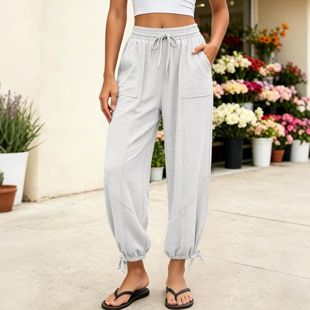 Women's Lightweight Jogger Pants High Waist Drawstring Long Trousers Relaxed Fit Elastic Cuffs Casual Athletic Bottoms
