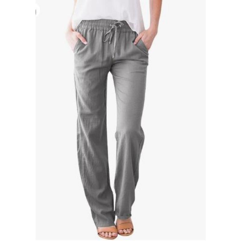 Spring Summer Women Trousers Solid Color Cotton Linen Pants Loose Casual Wide Leg Drawstring Pants