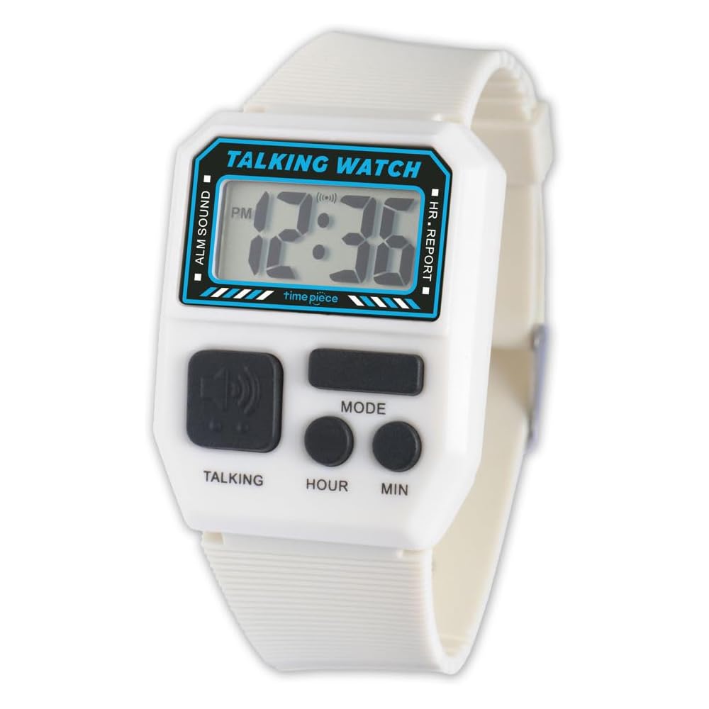Time Piece Talking Watch TPW101T-WT Digital Display Adjustable Strap Wristwatch