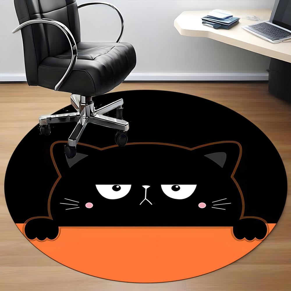 1pc Cat Circle Office Round Area Rug, Under Office Chairs Bedroom Living Room Home Decor, Room Deco