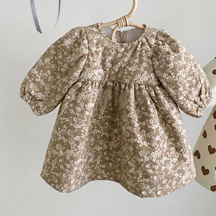 Clearance: Baby Heart Print Quilted Dress with Fur Collar - Long and Warm