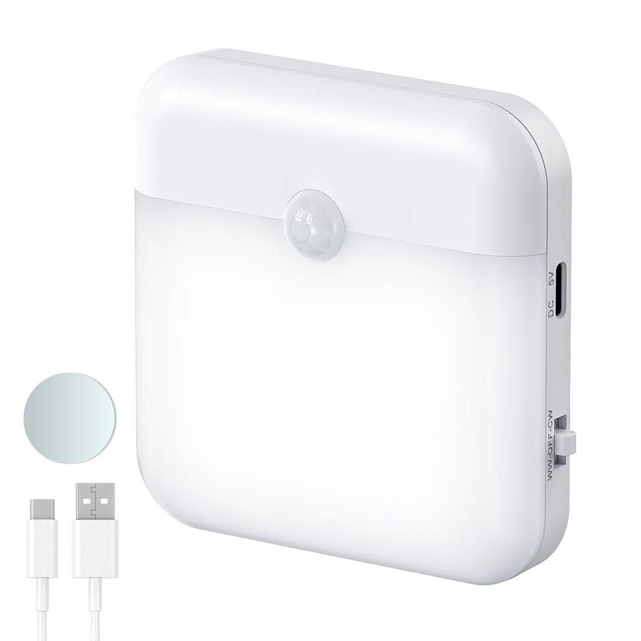 

Runtowo Motion Sensor Led Light USB Charging Square Lamp Bedroom Kitchen Stair Hallway Wardrobe Cupboard Lighting Cabinet Light WHITE