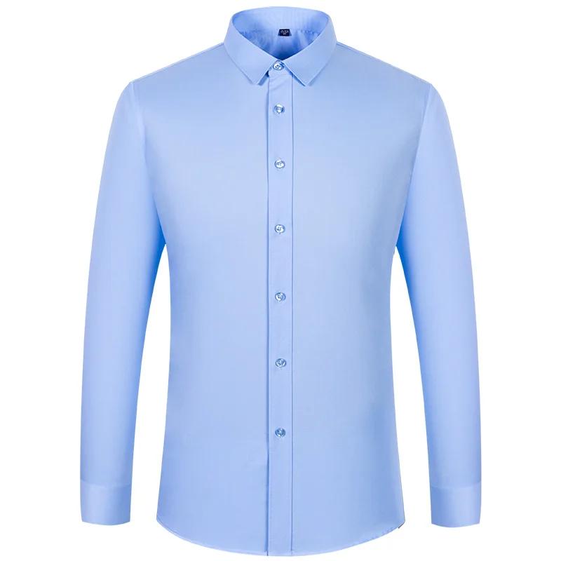 Plus size 8XL elastic long-sleeve shirts for men slim fit formal plain shirt wrinkle free soft office tops solid color clothes