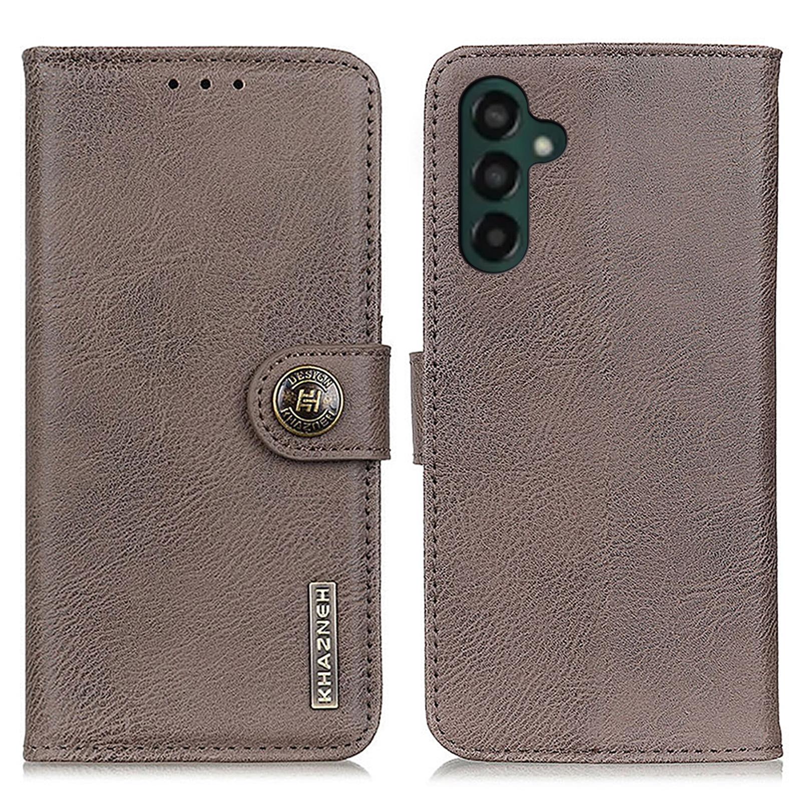 

KHAZNEH Flip Leather Phone Case For Samsung Galaxy A24 4G (162.1 x 77.6 x 8.3mm) Cowhide Texture Phone Cover Wallet Stand Khaki