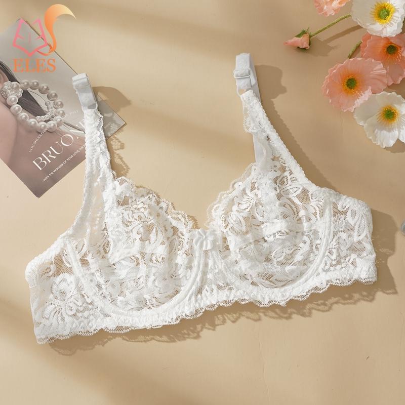 Thin Single-layer Transparent Sexy Bra Full Lace Steel Ring Unlined Bra Fresh Adjustment Plus Size Bra 34-40 Cup BC