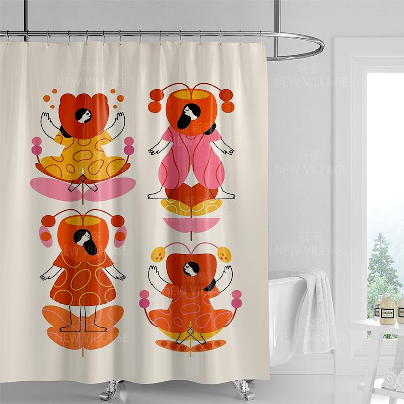 Mexican-Style Colorful Female Shower Curtain-Lady In Bright Attire, Cacti, Watermelons,Birds & Flowers, High-Quality, Waterproof
