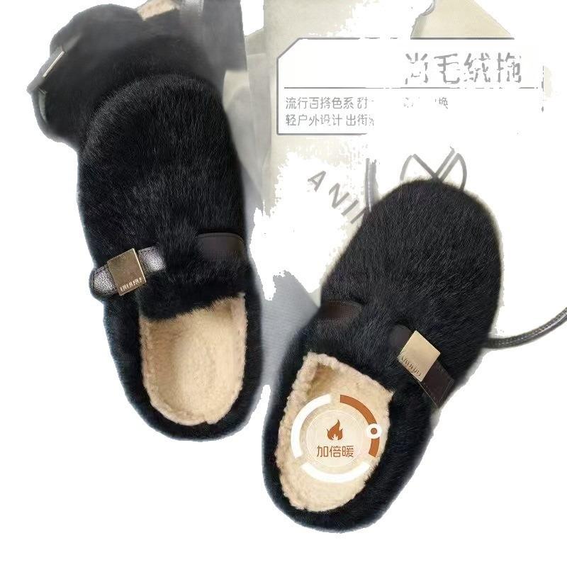 Retro light mouth suede fluffy shoes women's autumn new fashion outer wear bag head and one foot fluffy shoes
