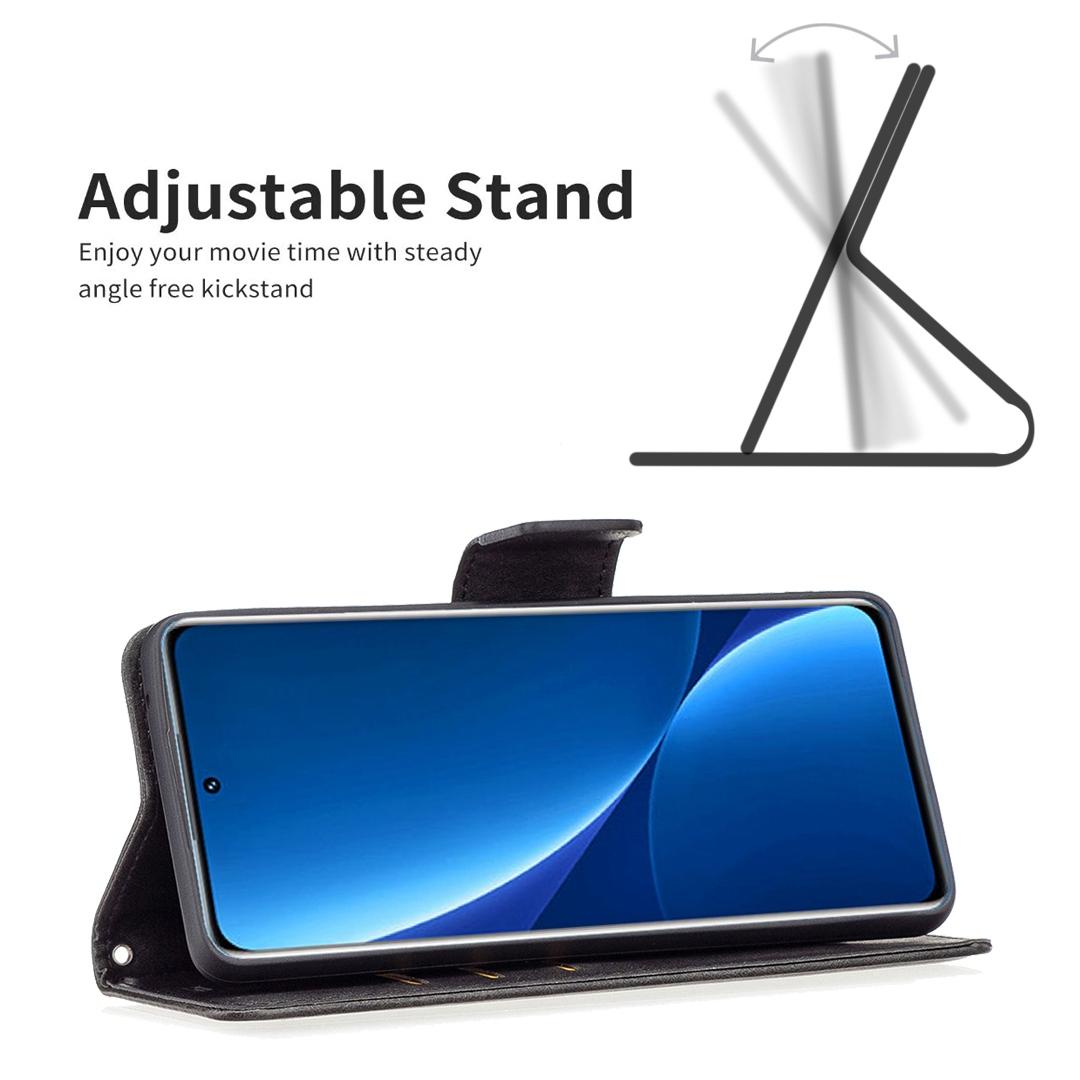 

For Xiaomi 12 Pro 5G/12S Pro 5G/12 Pro (Dimensity) 5G Case Smooth Leather Wallet Stand Mobile Phone Cover with Strap Black