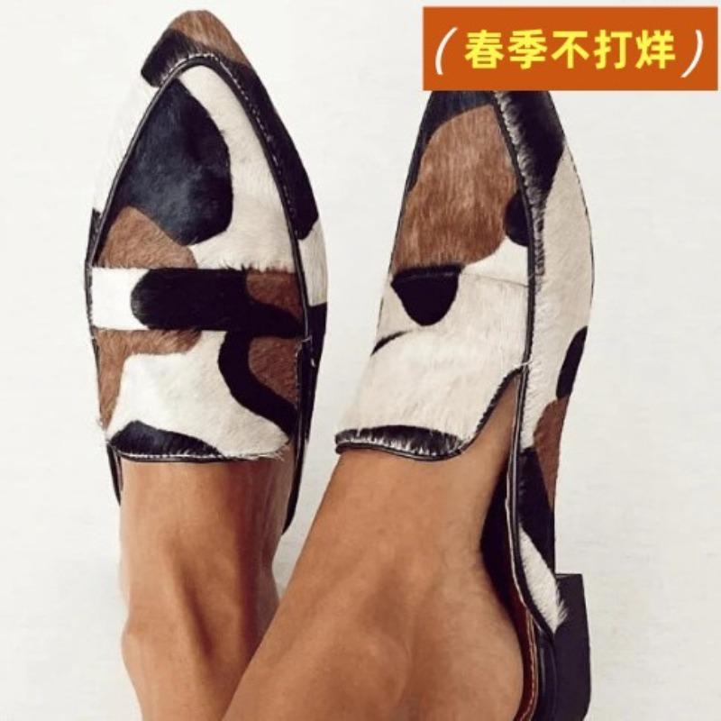 Spring Is Not Closed, Spring Pointed Head Low Heel Imitation Horse Hair Fashion Retro Women's Slippers