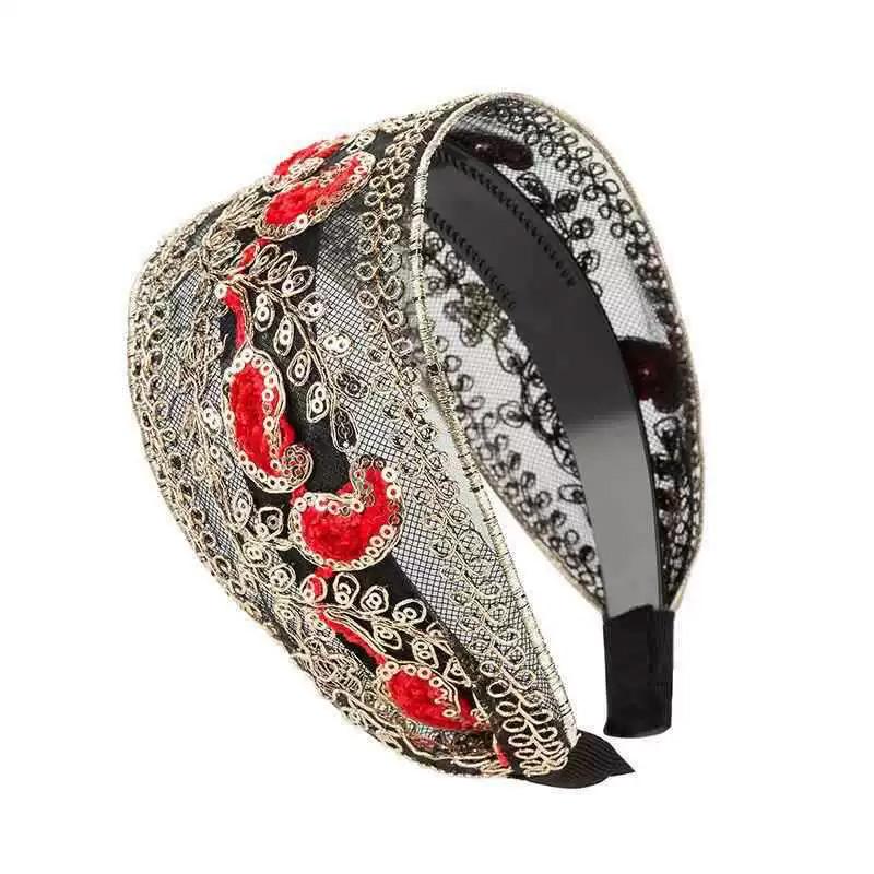 1PC Hollow Lace Flowers for Women Girls Sequins Bezel Headdress Wide Edge Fashion Headband Hair Hoop with Tooth