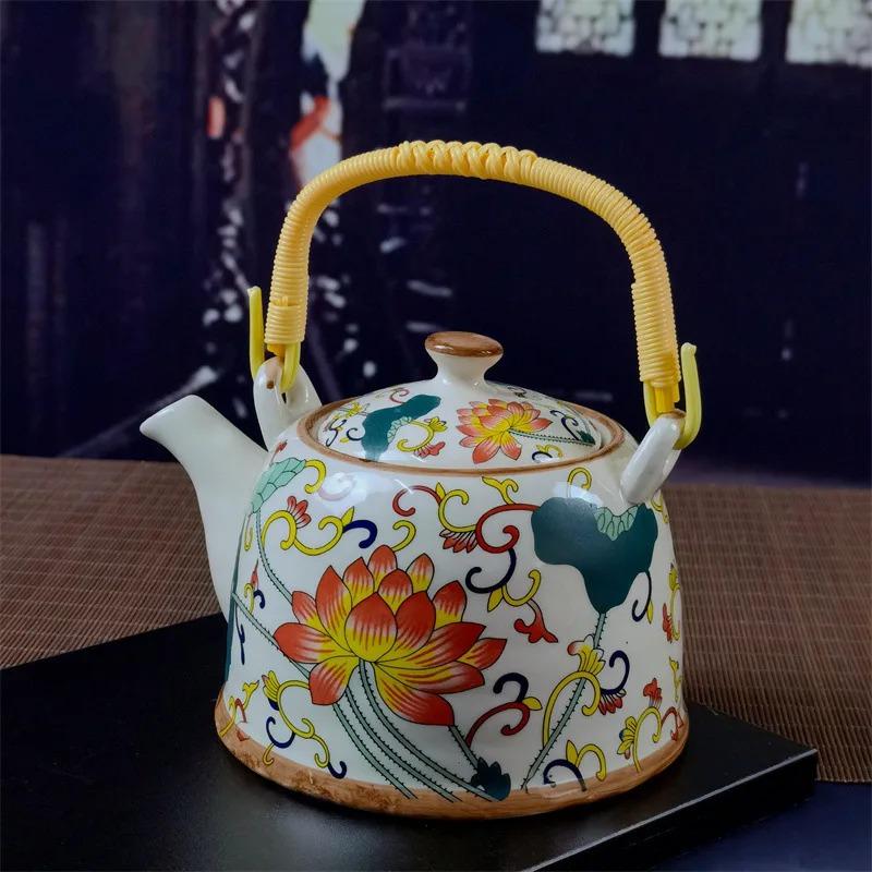 Ceainic din porțelan de uz casnic Oală din ceramică de mare capacitate cu apă rece Oală mare din porțelan, albastru și alb, cu mâner cu buclă