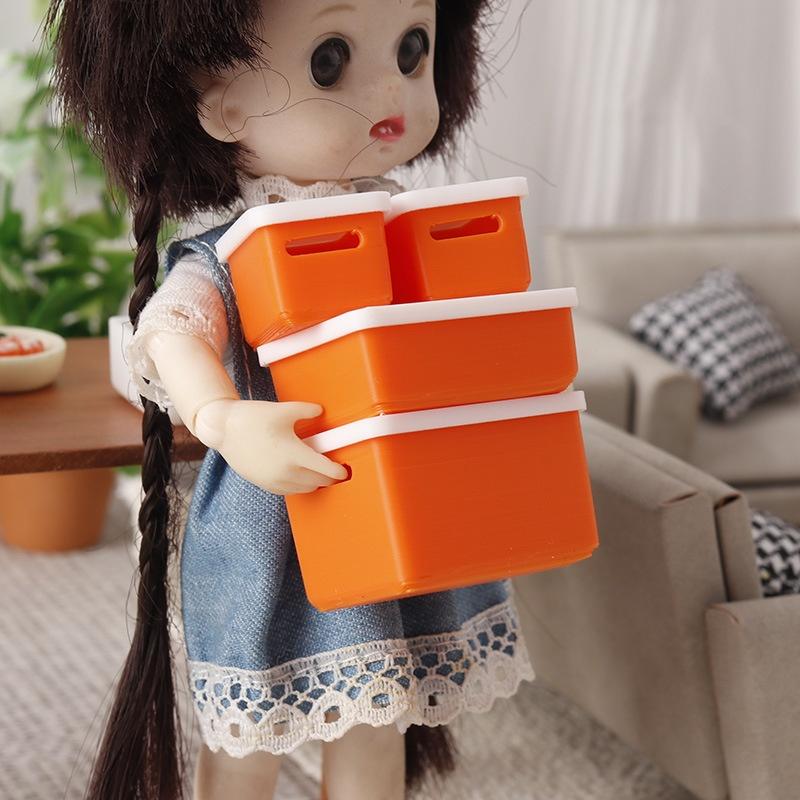4Pcs Mini Storage Case With Cover 1/12 Dollhouse Miniature Food Storage Box Model Doll House Accessories Toy