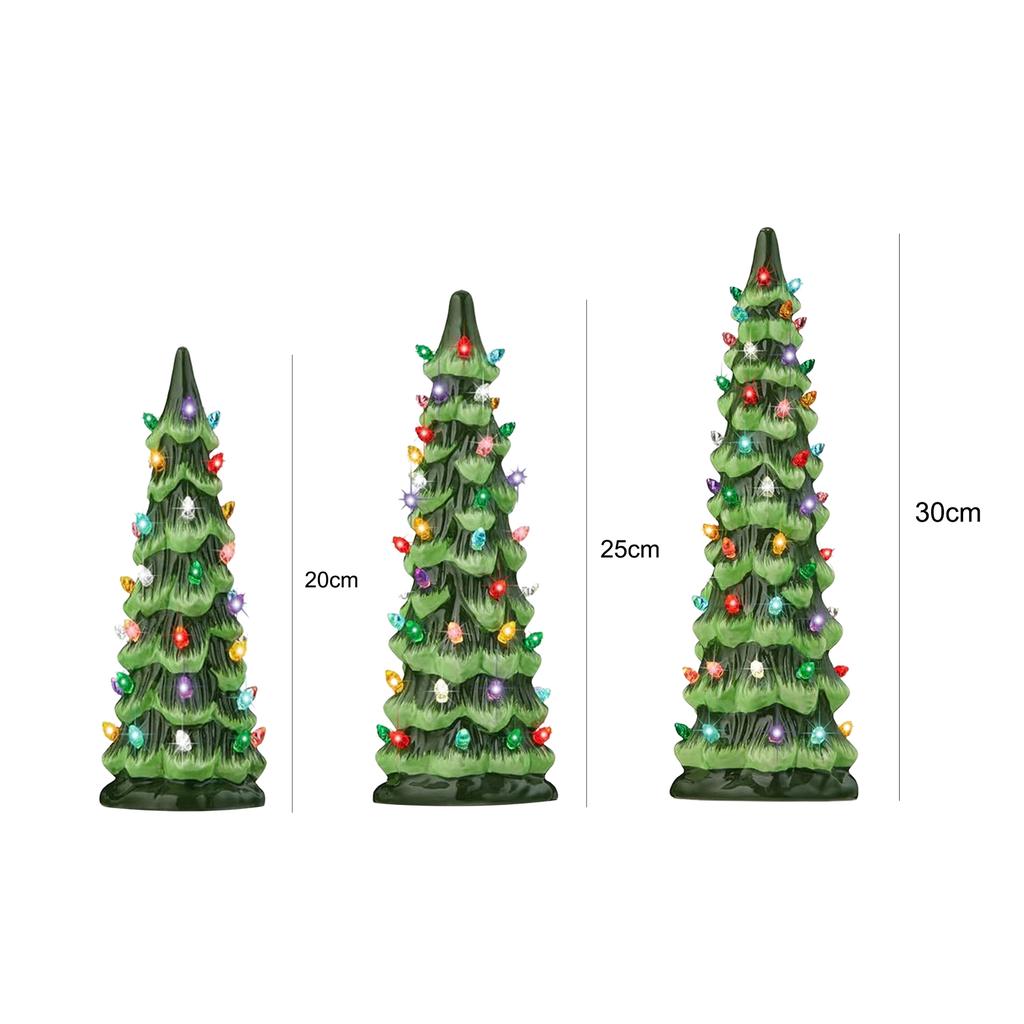 Christmas Tree Ornament with LED Lights Colorful LED Mini Christmas Tree Hand-Painted Resin Christmas Tree for Home Decoration