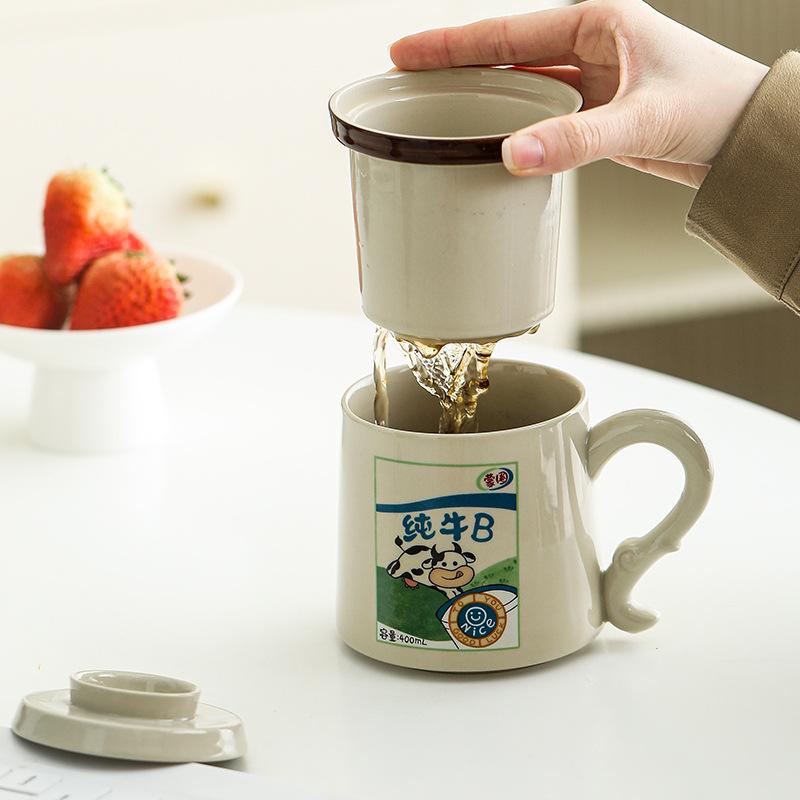 Mug Tea Cup Ceramic Tea Separation with Lid Home Office Filter Tea Separation