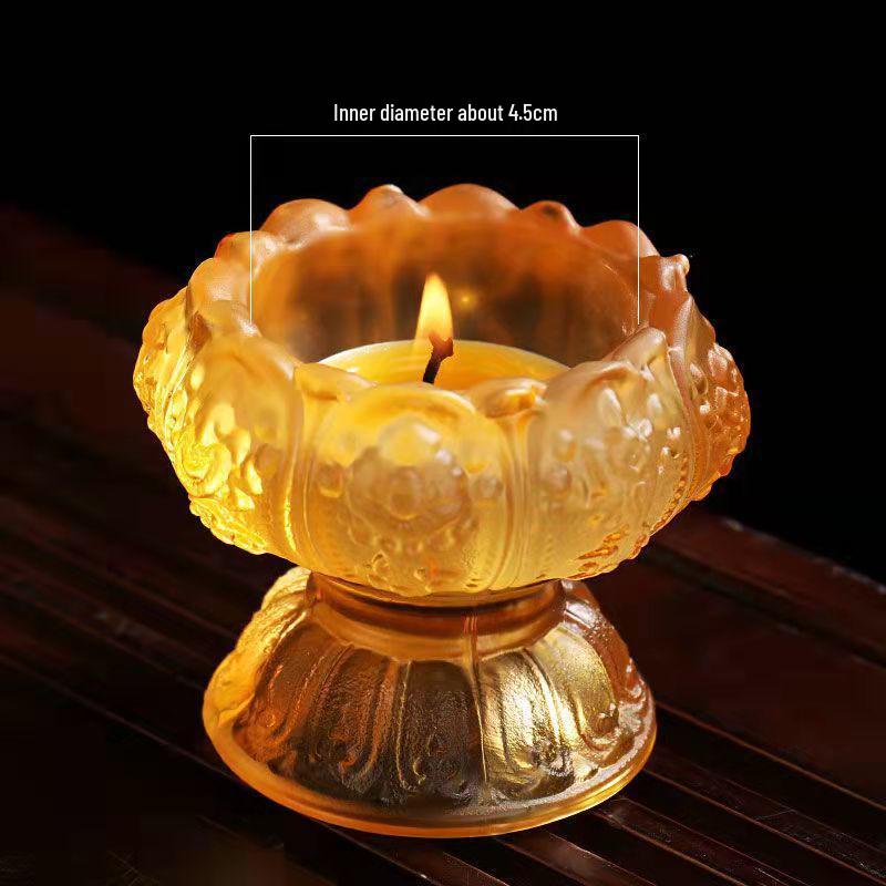 Siebenfarbig glasierter Lotus-Butterlampenhalter mit acht Glückssymbolen - Buddhistisches Kerzenständer-Ornament für Zuhause