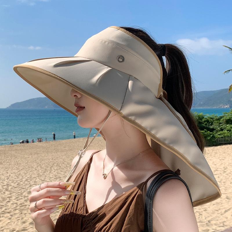

Summer colored glue big brim sun hat children outdoor shawl neck protector empty top sun protection hat seaside outing bucket hat