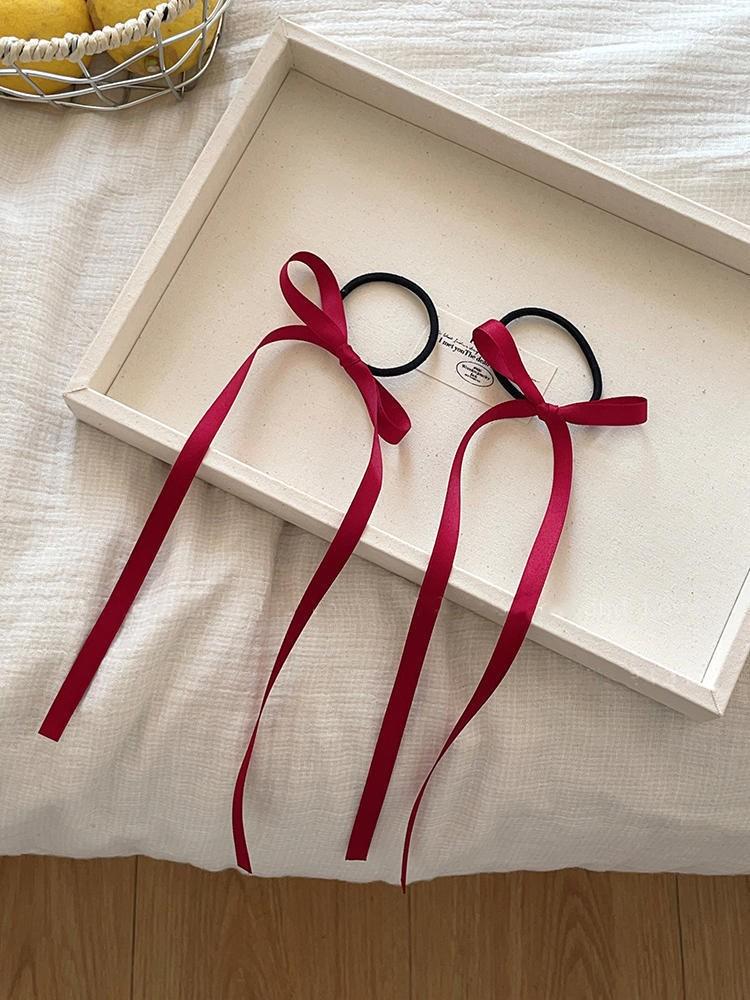 2PCS/Set Long Ribbons Small Bow Ponytail Hair Rope Ties Solid Color Hair Circle Hair Accessories
