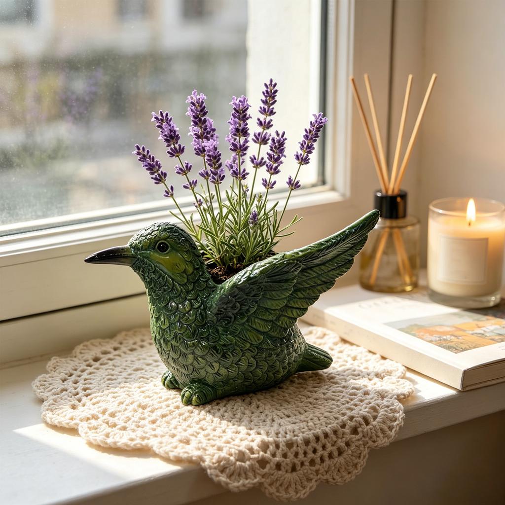 Green Sparrow Plant Pot