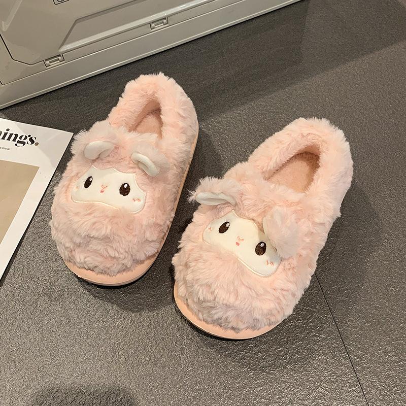 

Cotton slippers women s winter cute cartoon lamb indoor home furnishing velvet warm thick-soled non-slip bag and cotton shoes 40-41 рожевий