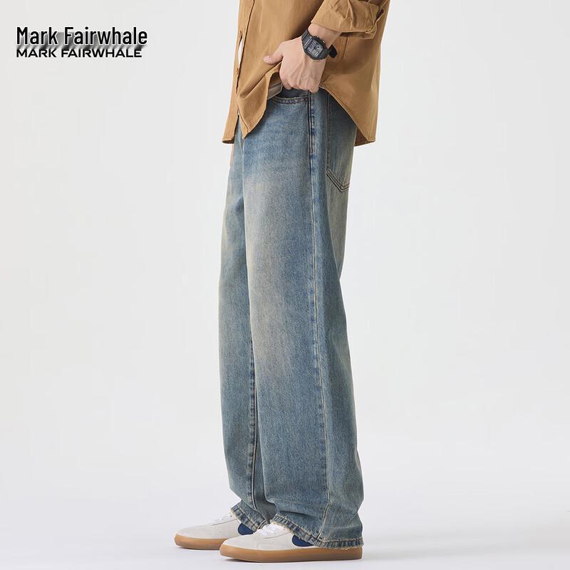 Mark Fairwhale Herren Hellblaue Gewaschene Straight-Leg Loose Fit Jeans