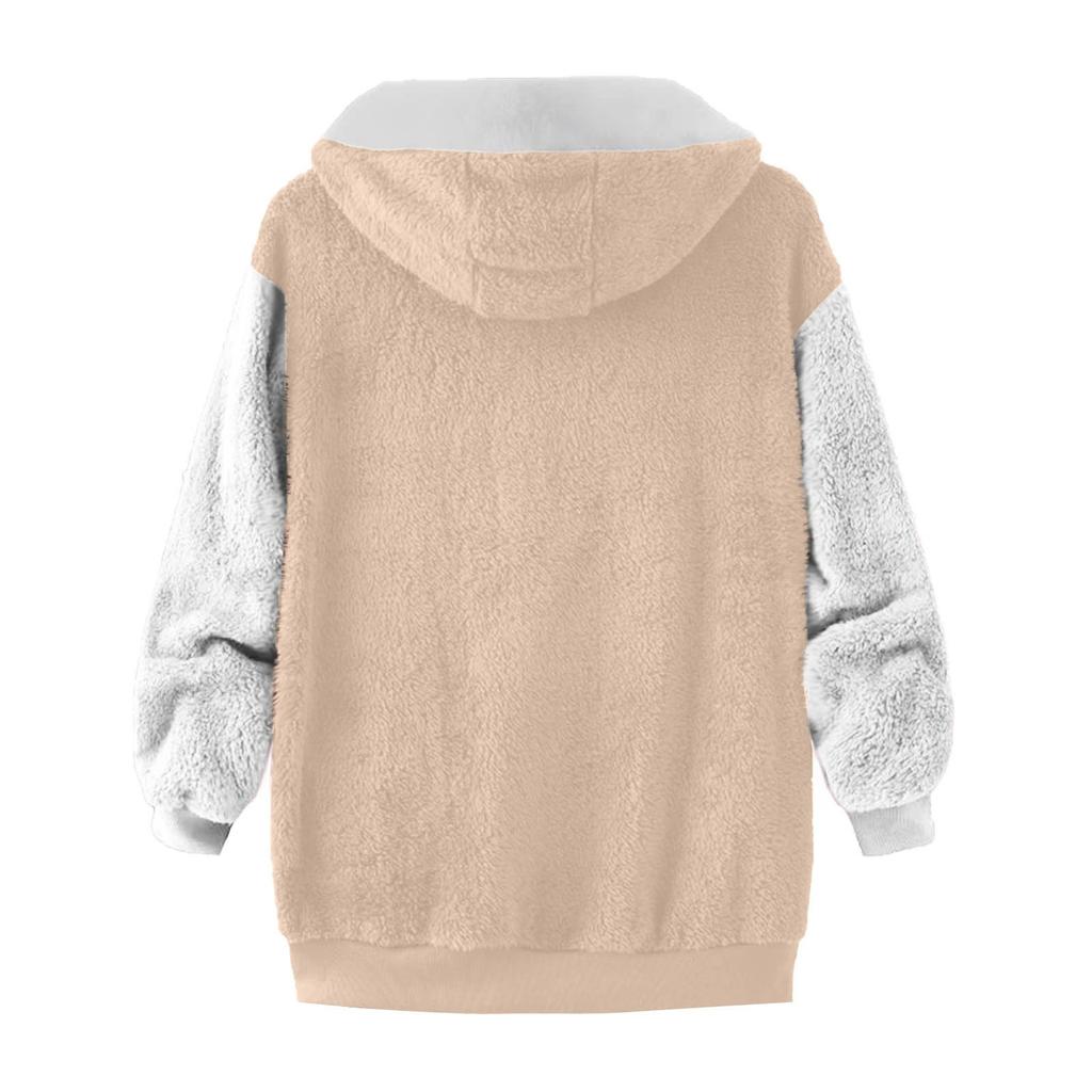 Fashionable Children's Solid Color Long-sleeved Hooded Pocket Plush Coat