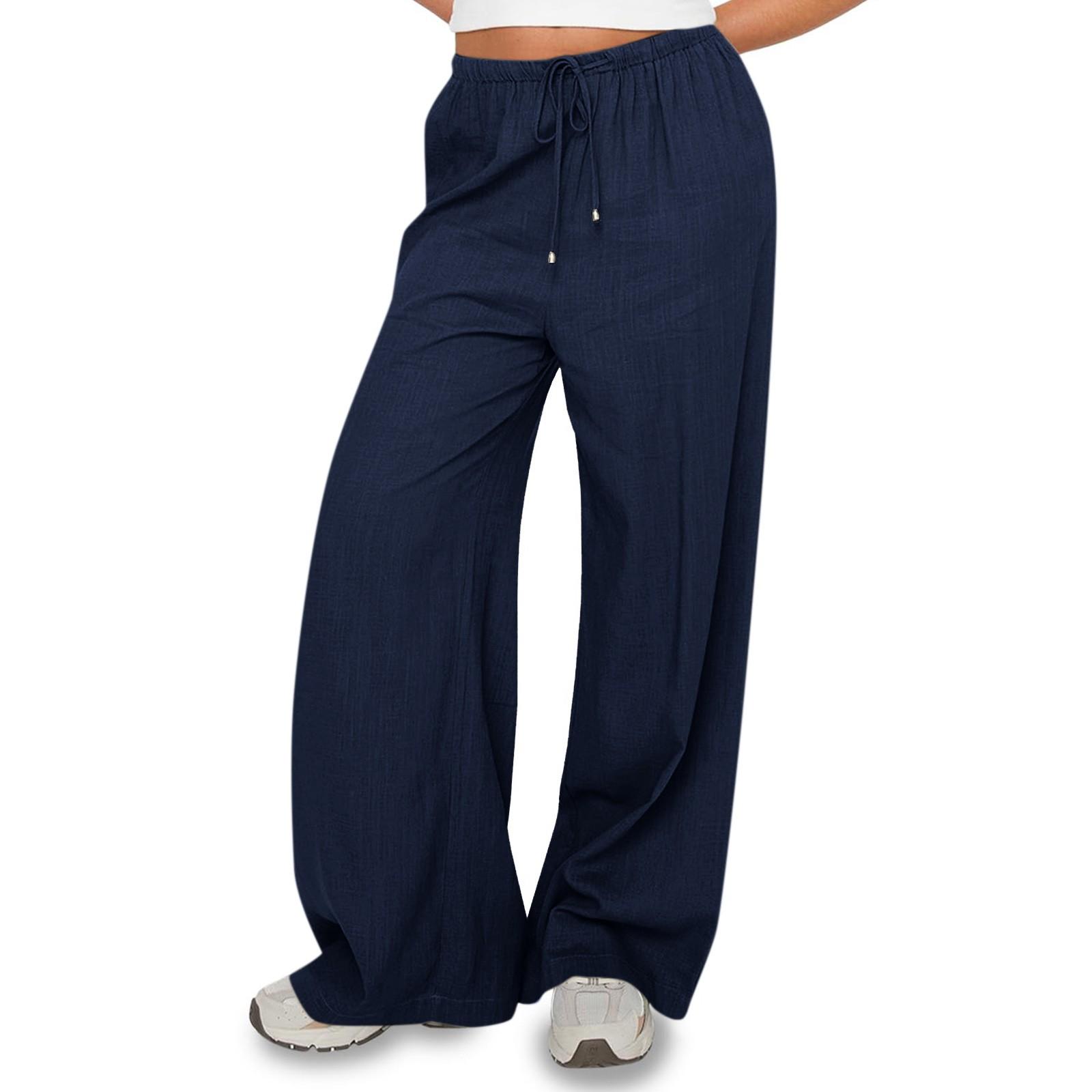 

Женские повседневные прямые брюки, однотонные повседневные длинные брюки с карманами M тёмно-синий