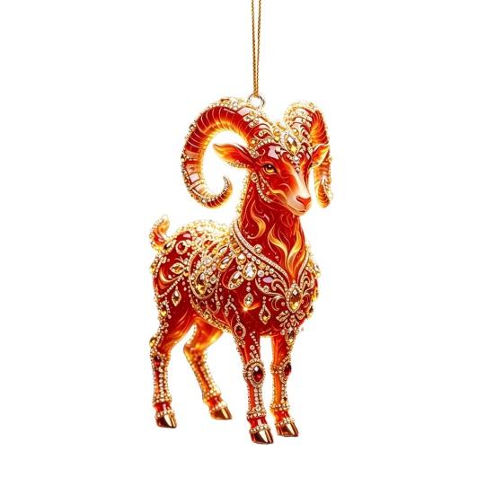 Auspicious Goat Theme Gifts 2D Acrylic Christmas Hanging Ornament, 3.15 Inch Farm Animal Xmas Tree Holiday Car Interior Decor Decoration for Rear View