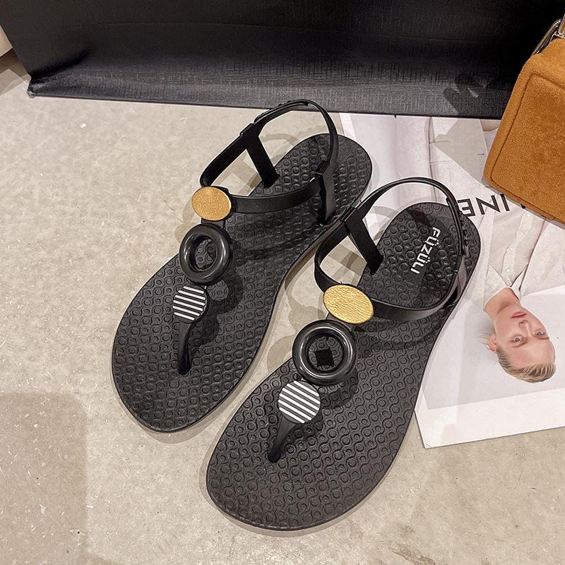 

Женские летние повседневные сандалии на плоской подошве - пляжные сандалии с мягкой подошвой и полой пряжкой