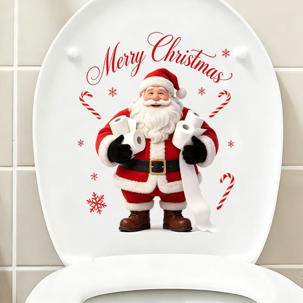 Santa Claus Holding Toilet Roll Cover Stickers for Holiday Decoration In The Bathroom