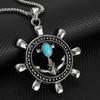 Turquoise Rudder Pendant Necklace Punk Hip-Hop Necklace Retro Anchor Necklace
