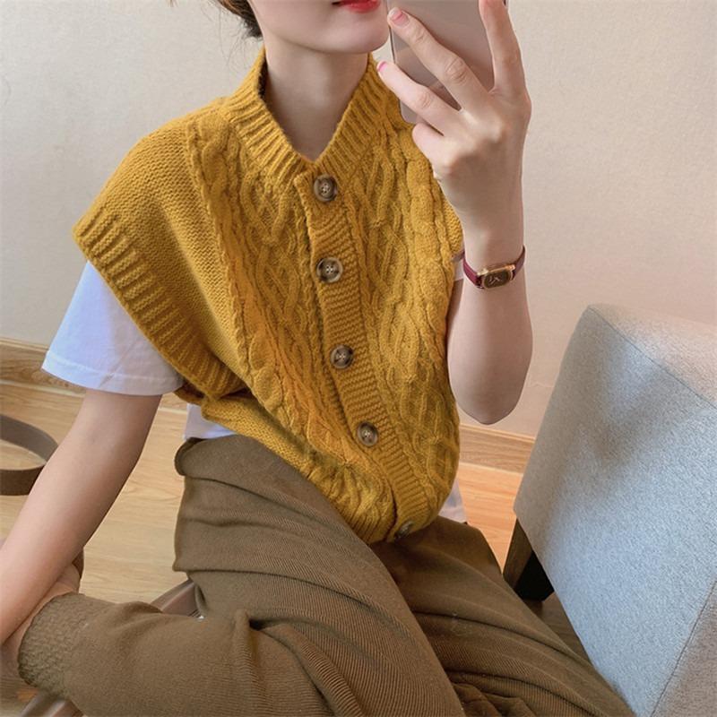 Autumn Winter O Neck Women Twist Sleeveless Cardigan Sweater Vest Korean Style Knitted Casual Short Tank Tops Fashion Elegant Clothing