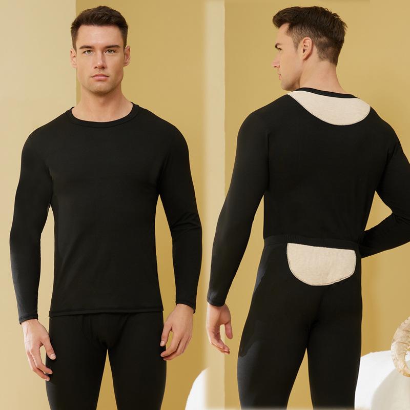 Women's Cashmere Silk Warm Underwear Set: Dual-Sided Brushed Pants & Top for Waist and Abdomen Support.