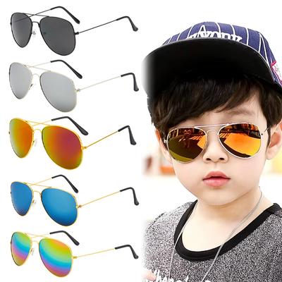 Nuevas Gafas de Sol de Moda con Forma de Rana para Niños, Aviador de Metal, Lentes Espejadas, Unisex, Gafas de Estilo Urbano para Niños, Fotografía