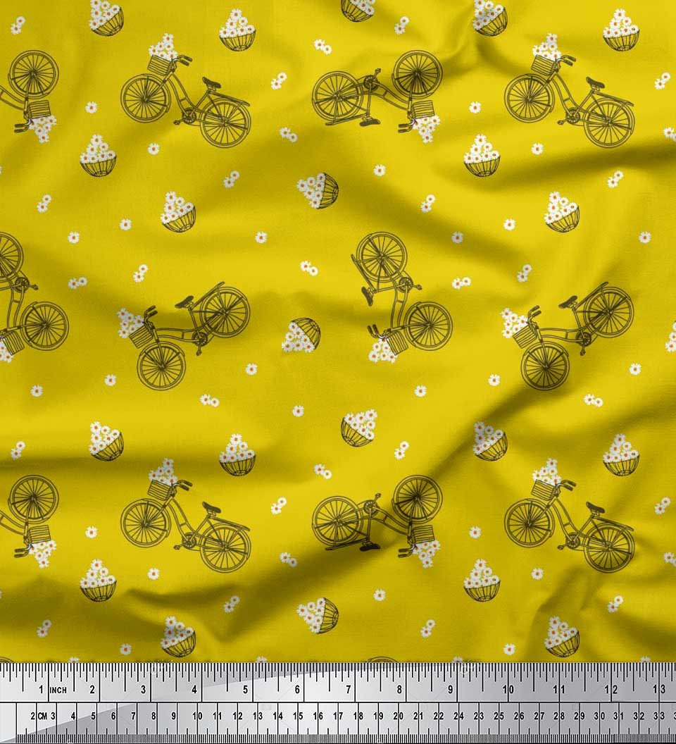 

Тканина Soimoi з креп-сатину з квітковим кошиком і тканиною для транспортування велосипедів, принти на метри 42 дюйми 42 Inch Wide - Poly Crepe жовтий