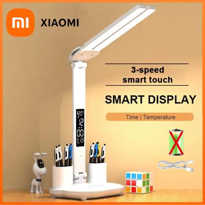 LED Clock Table Lamp USB Chargeable Dimmable Desk Lamp 2 Heads 180 Rotate Foldable Eye Protection Reading Night Light