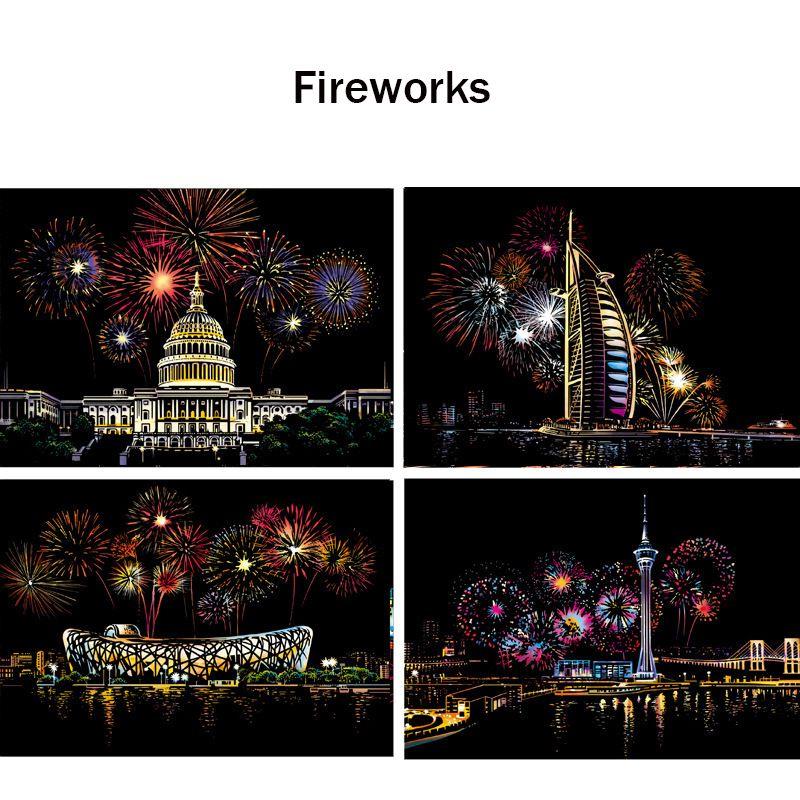 Colorful New Scratch Scraping Book Art Magic Painting Paper With Four Fun Drawing Cards