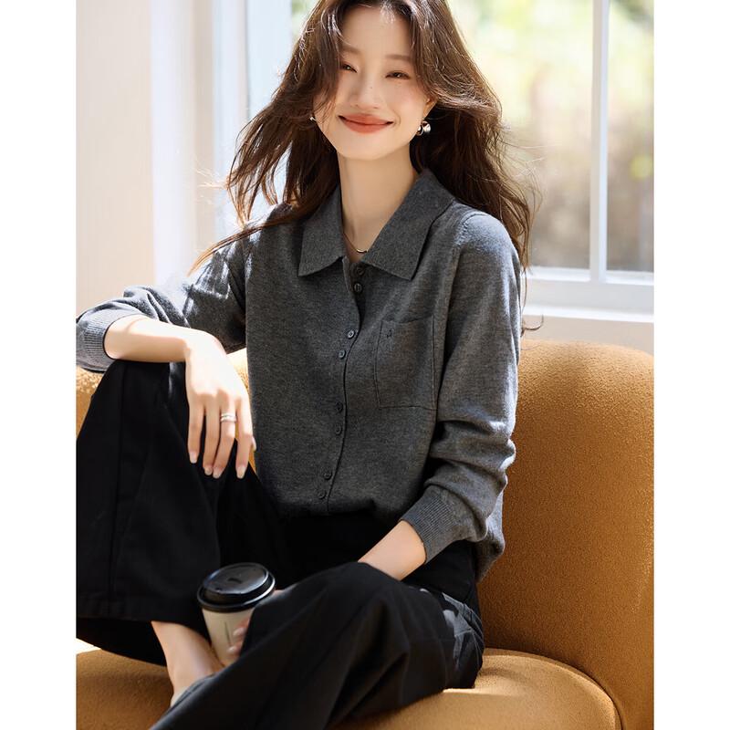 Women s Knitted Turn-Down Collar Commuter Blouse L