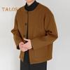 Men Woolen Coat Round Neck Long Sleeve Single Breasted Regular Fit Solid Color Jacket with Pockets Winter Overcoat