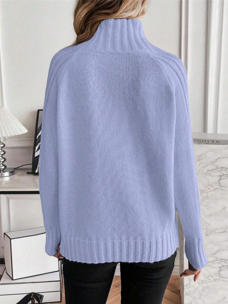 Women's Solid Color Versatile Set Sleeves Sweater Autumn Winter High Neck Top