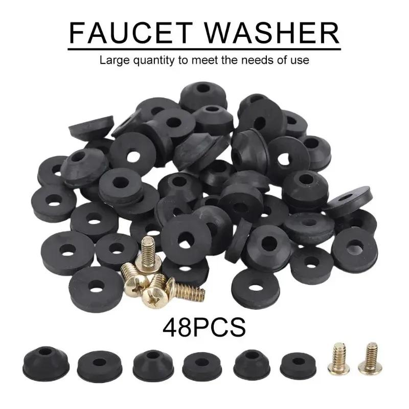 48PCS Plumbing Faucet Seal Washer O-ring Rubber Faucet Washer Assortment with Screws Flat Beveled for Repairing Faucet Leak