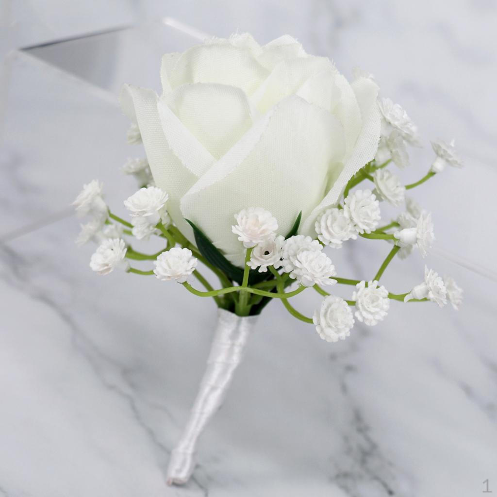 Vit Blomma Brud corsage Boutonniere Brosch Aldrig vissnar - Vit, Bandknopp