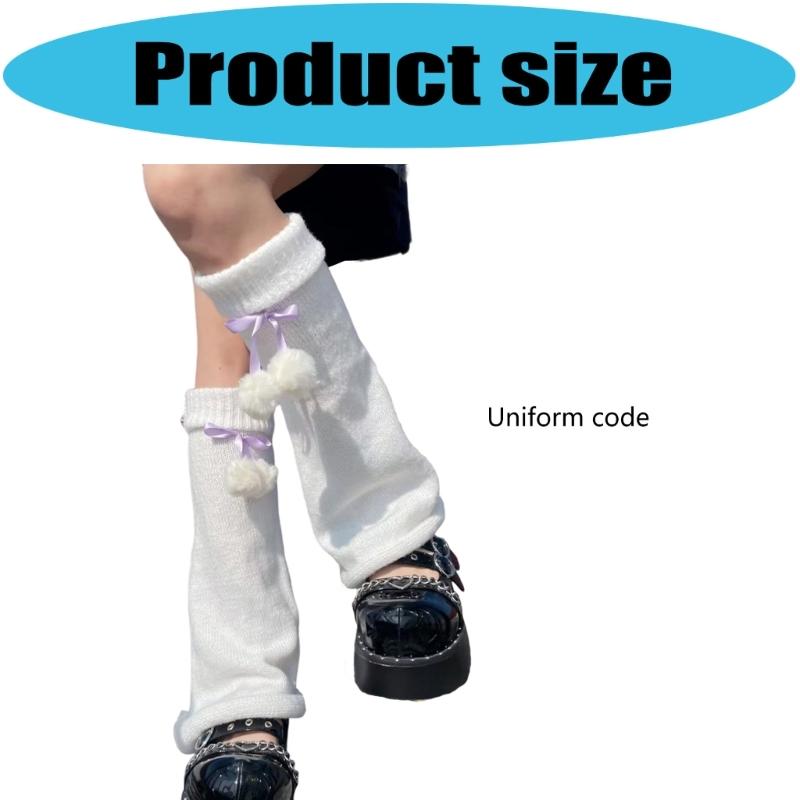 Women's Elastic Thermal Foot Covers with Furry Ball Bowknot Soft Knitted Leg Warmers Long Socks Cold Weather Accessories