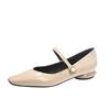 Sheepskin Temperament Simple Word with Mary Jane Shoes Women's Square Head Flat Bottom Low Heel Single Shoes Spring and Autumn