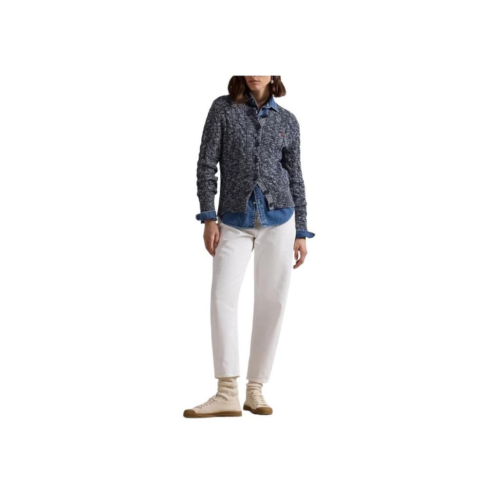 Polo Ralph Lauren Logo Single-Breasted Crew Neck Long Sleeve Knit Sweater Women Sweater Blue 211947926-002