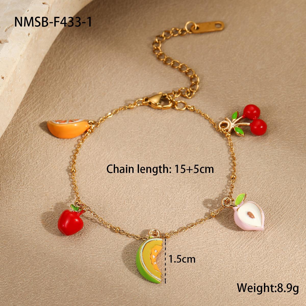 GEMCHIC Women s Stainless Steel Fruit Cherry Apple Charm Bracelet - 18K Gold Plated, Fashion Dainty Jewelry