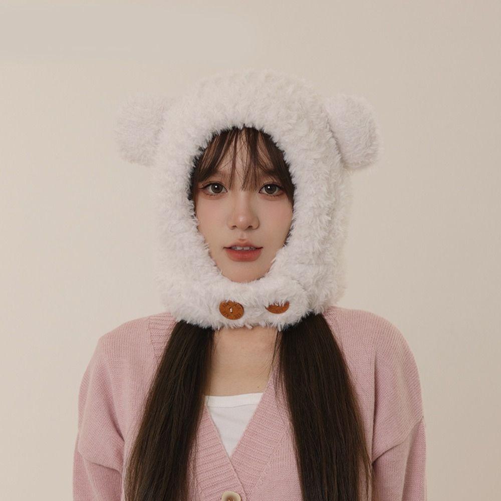 Ear Protection Hat Bear Ears Hat Winter Cap Winter Plush Hat Personality Bib Hat  Winter/Autumn