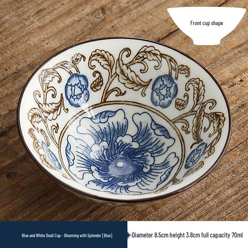 Two-Color Blue & White Porcelain Douli Teacup - Ceramic Kung Fu Master Cup, Japanese Tasting Bowl, Single Tea Cup.